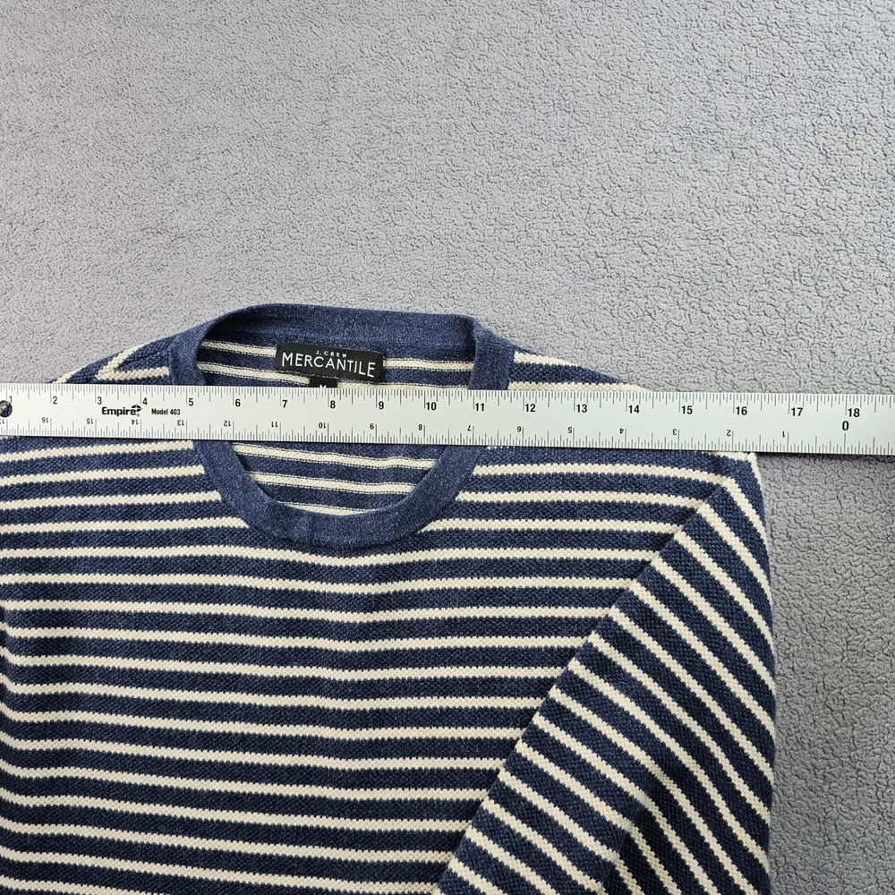 J.Crew Mercantile Sweater Men Medium Blue Beige Striped Warm Cozy Comfy Crewneck